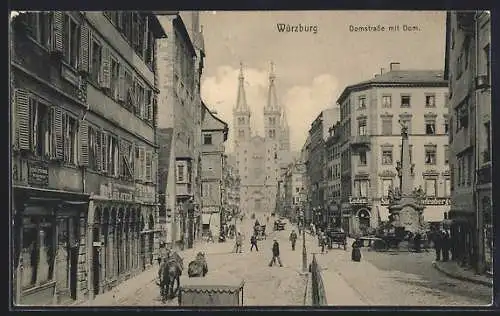 AK Würzburg, Blick in die Domstrasse mit Dom