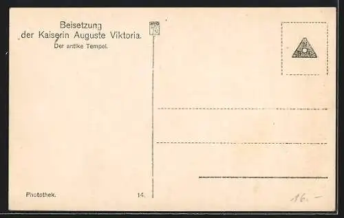 AK Potsdam, Beisetzung der Kaiserin Auguste Victoria - Der antike Tempel