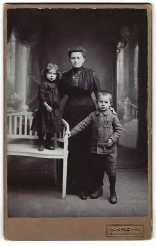 Fotografie A. Kröhn, Tulln, Albrechtgasse 15, Bürgerliche Dame mit zwei Kindern