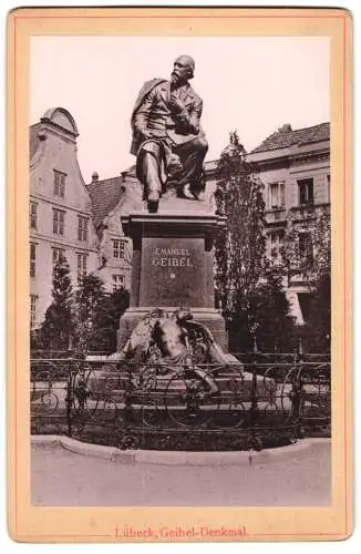 Fotografie Lichtdruck unbekannter Fotograf, Ansicht Lübeck, das Emanuel Geibel Denkmal