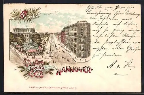 Lithographie Hannover, Passanten in der Georgstrasse