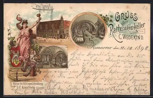 Lithographie Hannover, Rathsweinkeller, Altes Rathaus