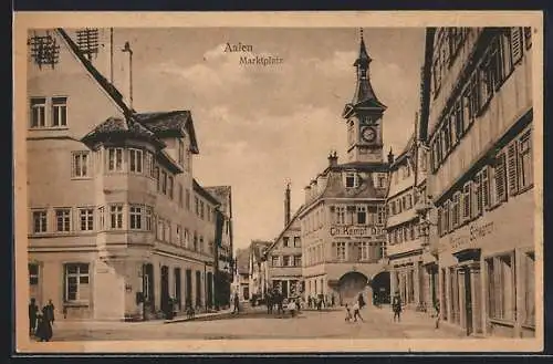 AK Aalen, Marktplatz und Rathaus im Sonnenschein