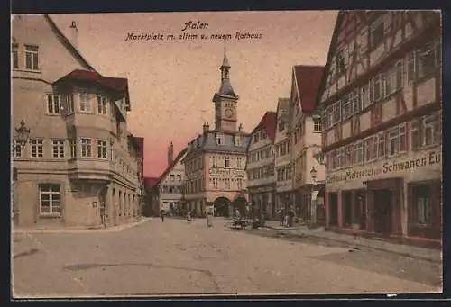 AK Aalen i. Wttbg., Marktplatz mit Gasthaus zum Schwanen und Rathäusern