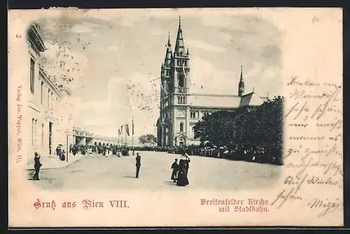 AK Wien, Breitenfelder Kirche mit Stadtbahn