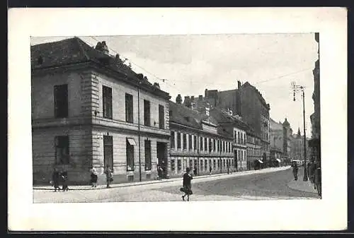 AK Wien VIII, Blinden-Anstalt in der Josefstädterstrasse 80, Spaziergänger