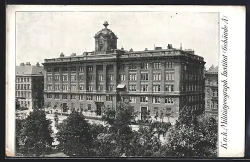 AK Wien, K. u. k. Militärgeographisches Institut, Gebäude A mit Strasse aus der Vogelschau