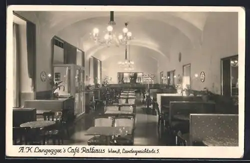AK Wien, A. K. Langeggers Cafe Rathaus, Landesgerichtsstrasse 5, Innenansicht