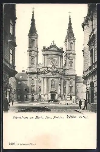 AK Wien, Pfarrkirche zu Maria Treu, Piaristen, mit Brunnen