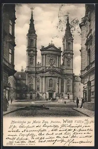 AK Wien, Pfarrkirche zu Maria Treu, Piaristen, mit Umgebung