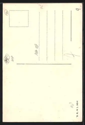 Künstler-AK Wien, Hof in der Langegasse 3, mit Aussentreppe