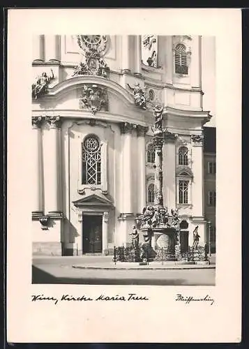 AK Wien, Kirche Maria Treu mit Denkmal