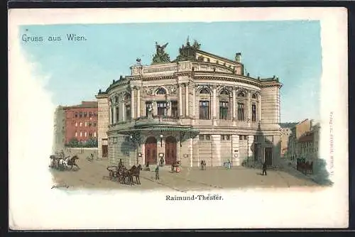 Lithographie Wien, Kutschen vor dem Raimund-Theater