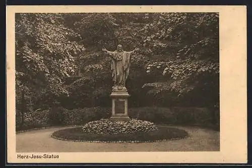 AK Wien, Herz-Jesu-Statue, Pensionat Unserer Lieben Frau von Sion, Burggasse 37