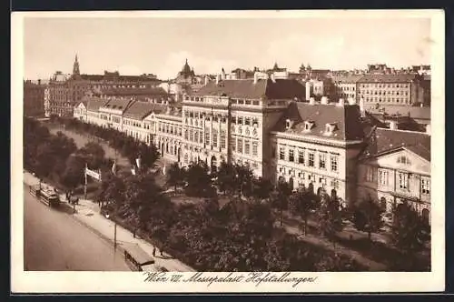 AK Wien, Messepalast Hofstallungen und Strassenbahn