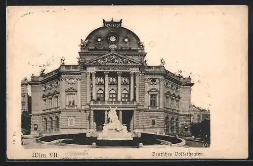 AK Wien, Deutsches Volkstheater mit Denkmal