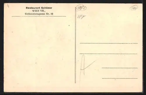 AK Wien, Restaurant Schöner, Vierer-Zimmer, Siebensterngasse 19