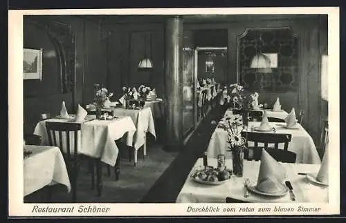 AK Wien, Restaurant Schöner, Siebensterngasse 19, Durchblick vom roten zum blauen Zimmer