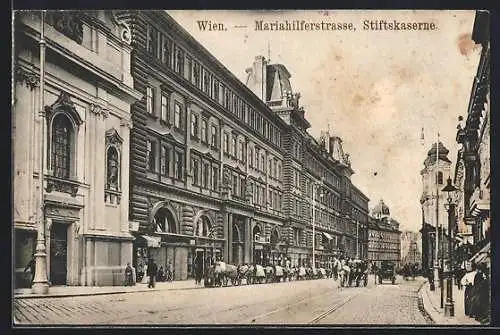 AK Wien, Mariahilferstrasse, Stiftskaserne, Pferdekutschen