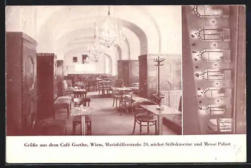 AK Wien, Café Goethe, Mariahilferstrasse 20, Innenansicht