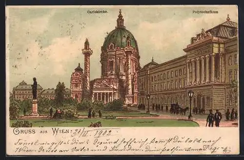 Lithographie Wien, Carlskirche, Polytechnikum