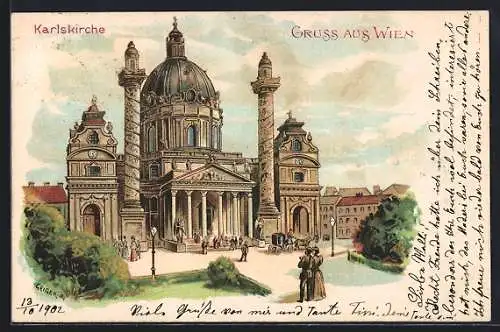 Künstler-AK Richard Hegedüs-Geiger: Wien, Blick auf die Karlskirche