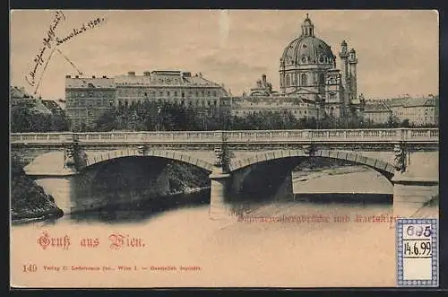 AK Wien, Schwarzenbergbrücke und Karlskirche