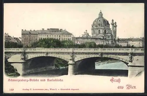 AK Wien IV, Schwarzenberg-Brücke und Karlskirche