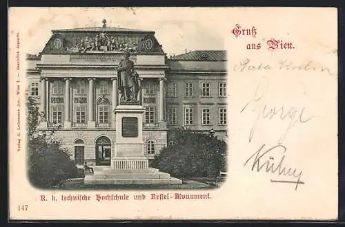 AK Wien, K. k. technische Hochschule und Ressel-Monument