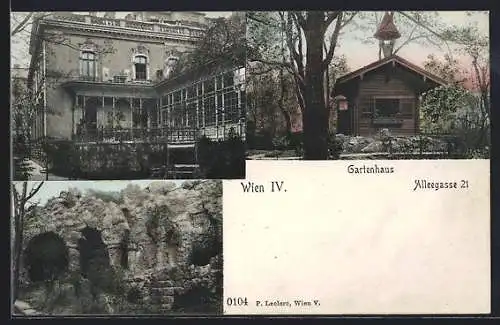 AK Wien, Haus in der Alleegasse 21 mit Gartenhaus, Ruine