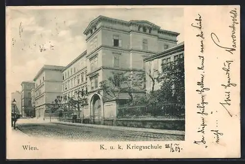 AK Wien, K. u. K. Kriegsschule mit Strassenpartie