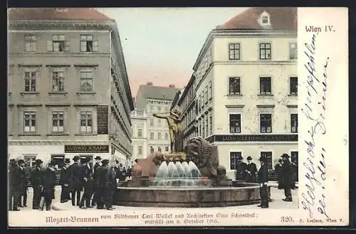 AK Wien, Passanten am Mozart-Brunnen