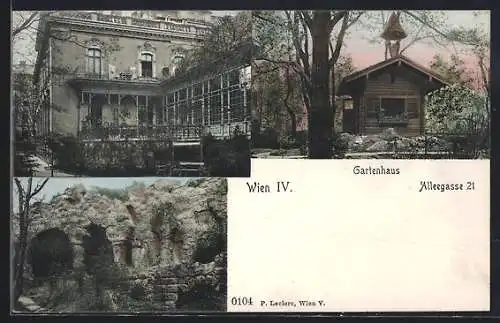 AK Wien, Haus in der Alleegasse 21 mit Gartenhaus, Ruine