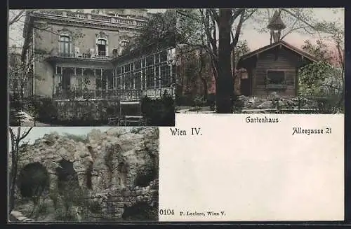 AK Wien, Haus in der Alleegasse 21 mit Gartenhaus, Ruine