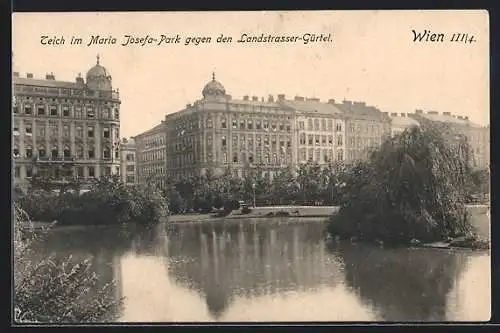 AK Wien, Teich im Maria Josefa-Park gegen den Landstrasser Gürtel