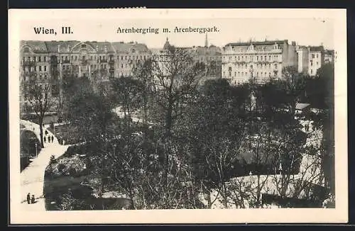 AK Wien, Arenbergring mit Arenberg-Park aus der Vogelschau