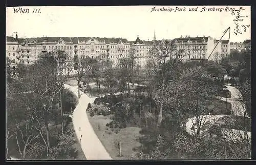 AK Wien, Arenberg-Park und Arenberg-Ring aus der Vogelschau