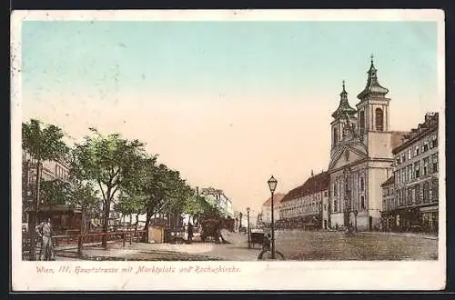 AK Wien, Hauptstrasse mit Marktplatz und Rochuskirche