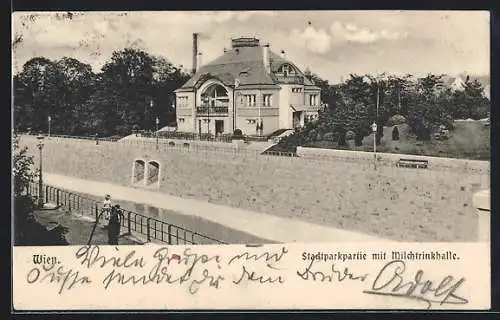 AK Wien, Stadtparkpartie mit Milchtrinkhalle