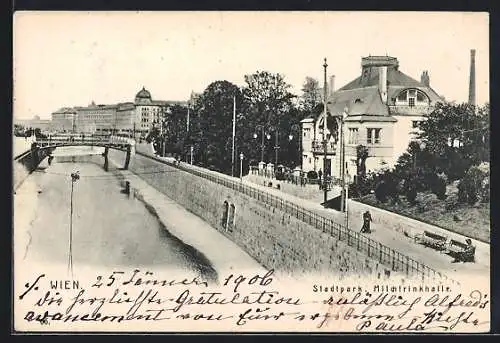 AK Wien, Milchtrinkhalle, Panorama mit Brücke und Strasse aus der Vogelschau