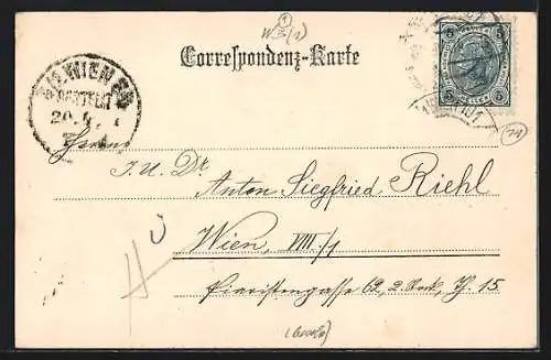 AK Wien, Neue Milchtrinkhalle am Stadtpark, Ansicht mit Brücke von oben