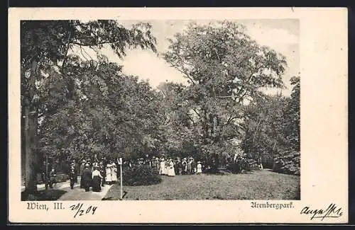 AK Wien, Arenbergpark-Partie mit Besuchergruppe