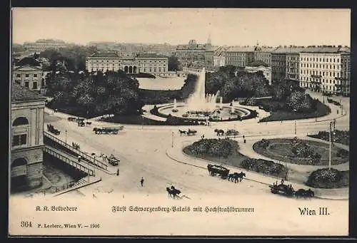 AK Wien, Fürst Schwarzenberg-Palais mit Hochstrahlbrunnen aus der Vogelschau