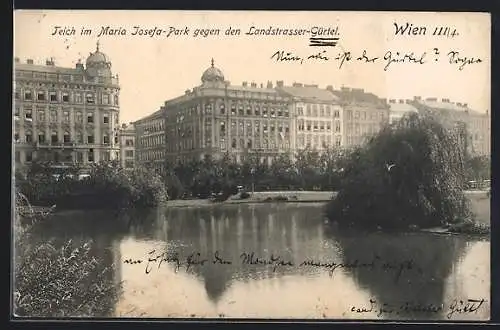 AK Wien, Teich im Maria Josefa-Park gegen den Landstrasser Gürtel