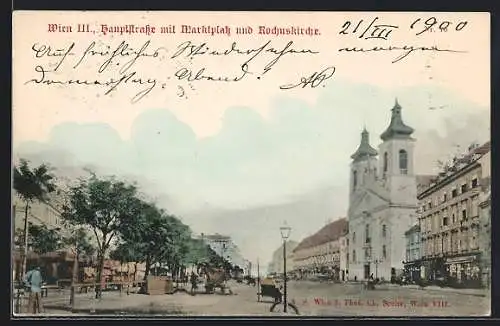 AK Wien, Hauptstrasse mit Marktplatz und Rochuskirche