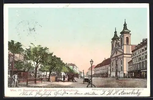 AK Wien, Hauptstrasse mit Marktplatz und Rochuskirche