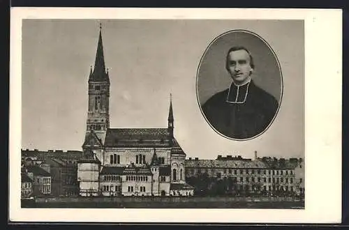 AK Wien, Kirche und Portrait Hochw. Braun, Stifter der Kongregation der Dienerinnen des hlgst. Herzen Jesu, Keinergasse