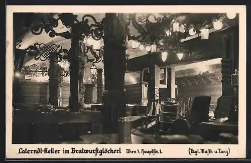 AK Wien, Gasthaus Bratwurstglöckerl, Laterndl-Keller, Hauptstrasse 1, Innenansicht