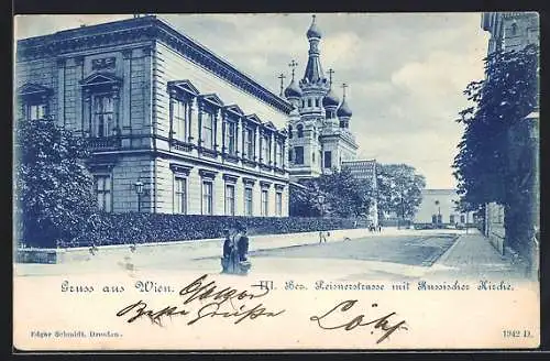 AK Wien, Reisnerstrasse mit Russischer Kirche