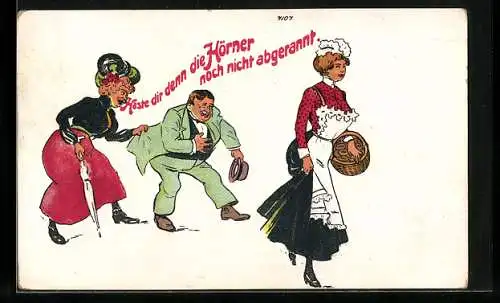 AK Haste dir denn die Hörner noch nich abgerannt, Wütende Gattin, Mann und Dienstmädchen, Scherz